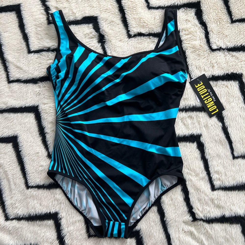 Longitude Blue and Black Geometric One Piece Swimsuit